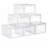 SONGMICS Scatole per Scarpe, Contenitori per Scarpe in Plastica con Sportelli Trasparenti, Set di 6, Impilabili, Montaggio Facile, 27 x 34,5 x 19 cm, Fino a Taglia 46, Bianco LSP032W06