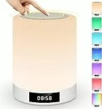 Ranipobo Luci notturne Altoparlante Bluetooth, Touch Sensor Lampada da comodino con sveglia, lettore musicale MP3, radio FM, Touch Control Lampada LED dimmerabile luci calde e 7 colori