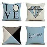KSSKEN 4 Pack Cuscini Divano 45x45 cm, Federe per Cuscino Divano Cotone Biancheria Decorativi Copricuscini per Divano Ufficio Camera da Letto Auto-Figure Geometriche Blu1