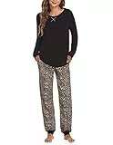 Ekouaer Pigiama Donna Invernale a Quadri Pigiama Donna Lungo Pigiami Due Pezzi da Donna con Tasche Laterali Comodo Casual per la Casa S-XXL