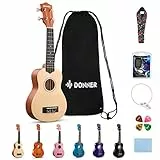 Donner Ukulele Soprano per Principiante Adulto Ukulele Kit da 21 Pollici con Custodia Tracolla Corde Accordatore Plettri Colore Naturale