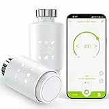 Maxcio Valvola Termostatica Intelligente, Controllo da Maxcio APP tramite Bluetooth, Termostato Smart Compatibile con Alexa e Google Home, Display LCD, Valvola Termostatica con Child Lock-2 Pezzo