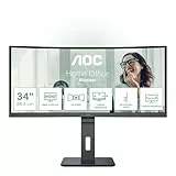 AOC CU34P3CV - Monitor curvo WQHD da 34 pollici, regolabile in altezza, altoparlante (3440x1440, 100 Hz, HDMI, DisplayPort, USB-C (65W PD), RJ45, hub USB) nero