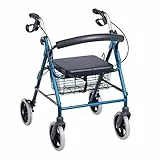 SPES - Rollator Pieghevole in Alluminio - Regolabile in Altezza - Deambulatore per Anziani - Cestino Porta Oggetti - 4 Ruote - Freni - Colore Blu