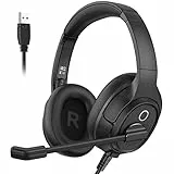 EKSA H2 Cuffie USB con Microfono, Cuffie da Ufficio con Microfono ENC, Interruttore Mute e Controllo del Volume, Cuffie Over Ear per PC con Filo per Business/Zoom/Teams/Call Center