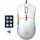 EKSA Mouse Gaming, Regolabile 12000 DPI Mouse da Gioco, 7 Pulsanti Programmabili, Regolazione del Peso, Illuminazione RGB, Copertura Posteriore Sostitutiva, Mouse da Gaming per PC/Mac (White)