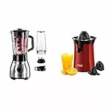 Russell Hobbs Frullatore con Lame in Acciaio Inossidabile, 600W, 1.5 L & Spremiagrumi Elettrico, Bicchiere Grande e Piccolo, Rotazione bidirezionale, 60 W, Rosso, 26010-56