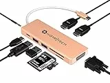 NOV8Tech Hub USB C Adattatore Slim Multiporta in Alluminio per MacBook Air M1 Argento 2020 2019 2018 2017 MacBook Pro M1 20 19 18 17, Thunderbolt 3 100W PD USB C di Ricarica, 3X USB 3.0, Micro SD/SD