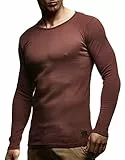 Leif Nelson LNWI3N - Maglione da uomo a maniche lunghe, scollo rotondo, slim fit, in cotone, da uomo, sottile, collo rotondo, a maniche lunghe, girocollo, marrone, L