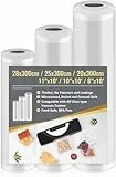 Sacchetti Sottovuoto Alimenti, 3 Rotoli Sacchetti per Sottovuoto Alimenti 20/25/28x300cm, Sacchetti Alimenti per Macchina Sottovuoto e Cottura Sous Vide, Senza BPA