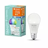 LEDVANCE Lampadina LED RGB intelligente, specialmente per Alexa, forma a pera opaca per base E27, ZERO TOUCH SETUP- facile configurazione con un solo clic, colori RGBW + colore della luce modificabile