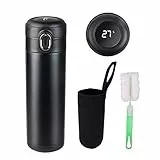 flintronic Tazza Termica, Borraccia Termica 450ML Coppa da Viaggio, Tazza Intelligente LED Temperatura Display, Boccetta per Vuoto in 316 Acciaio Inossidabile per Scuola, Sport, Yoga, Nero