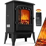 KESSER® Camino elettrico con termoventilatore da 2000W - caminetto elettrico - riscaldamento - effetto fuoco a LED - stufa effetto fiamma - termocamino silenzioso e regolabile, Nero