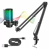 Anykuu Microfono a Condensatore RGB Kit Microfono USB Plug & Play 192kHz/24-Bit Microfono Cardioide con Filtro Anti-Pop e Supporto Antiurto per PC Gaming Mac YouTube Registrazione Podcast