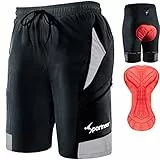 Sportneer Pantaloncini da Montagna MTB Uomo, Pantaloncini da Ciclismo con 3D Cuscino Pantaloncini Ciclismo Biciclette, Bici MTB Pantaloni Traspirante Shorts per Ciclismo da Corsa All'aperto