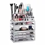 Relaxdays Contenitore Per Cosmetici Con 6 Cassetti, 22 Scomparti, Make Up Organizer, Box Porta-Trucchi, Acrilico, Trasparente, 29 x 23,5 x 14 cm