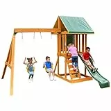 KidKraft Appleton Altalena da Giardino per Bambini, Giochi da Giardino in Legno con Scivolo per Bambini, Parco Giochi Esterno, F24148E