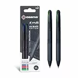 Osama, 4 Multi - Set Penne Nere 4 Colori, 2 Pezzi - Penna Multicolore a Sfera 0.1 mm, con Inchiostro Nero, Blu, Rosso e Verde - Penne Colorate per Cartoleria e Cancelleria Scuola, Università e Ufficio