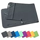 Fit-Flip Set di Asciugamani da Palestra con Scomparto a Cerniera + Clip Magnetica, Asciugamano Sport in Attesa di Brevetto Asciugamano Multifunzionale, Asciugamano in Microfibra - Grigio Scuro