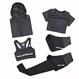Xinwcang Donna 5 Pezzi Abbigliamento Sportivo Palestra Running Jogging Completi Sportivi Tuta da Ginnastica Traspirante Completo da Allenamento Grigio1 M
