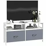 HOMCOM Mobile TV 45' max in MDF e Tessuto non Tessuto con 2 Cassetti Rimovibili e 2 Ripiani, 100x30x53 cm, Bianco e Grigio