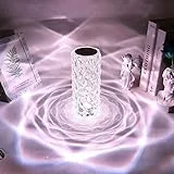 ZWOOS Lampada da tavolo in cristallo - Lampada da tavolo a LED diamantata con 16 colori - Luce d'atmosfera ricaricabile - Controllo touch e telecomando (Rose)