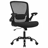 SONGMICS Sedia da Ufficio, Girevole, di Rete, da Computer Ergonomica, Supporto Lombare Imbottito, Funzione Oscillante, Seduta 53 cm, Braccioli Pieghevoli, Nero OBN37BK