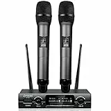 FDUCE Senza Fili Doppio Microfono, Sistema di Microfoni Wireless Dinamico UHF in Metallo, Microfoni Palmari Cordless per Feste, Karaoke a Casa, Chiesa, Conferenze, Matrimoni, Discorsi, SV322