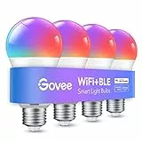 Govee Lampadine Smart, Lampadine Cambiano Colori WiFi e Bluetooth, Sync Musicale, 16 Milioni di Colori da DIY, Lampadine LED RGBWW, Funziona con Alexa, Google Assistant Home App, 4 Pack