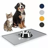 EverAnimals Sottociotola Cane Antiscivolo, Tappetino Ciotola Cane, Tappetino Sottociotola per Gatti, Sottociotola Gatto (Grigio, 50x30 cm)