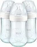 NUK - Biberon in vetro naturale Sense, 240 ml, 0-6 mesi, anti-cocco, senza BPA, silicone, confezione da 3