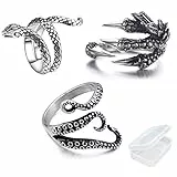 PPX 3 Pezzi Anelli Regolabili a Forma di Serpente, Anello del Drago,Octopus Tentacle Ring per Uomo e Donna,Misura Regolabile,con Scatola di Immagazzinaggio