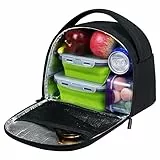 Gloppie Borsa Termica Porta Pranzo 8L, Borsa Frigo Pieghevole - Grande Capacità Contenitore per Alimenti con Doppia Cerniera per Uomo Donna, Ufficio/Lavoro/Scuola/Picnic. Nero