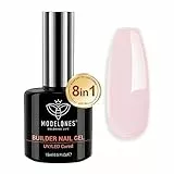 Modelones Rosa Builder Gel Ricostruzione Unghie 8 In 1, Extension, Restauro e Nail Art Costruzione Chiodo, Kit Completo, Base Rubber 15 ML