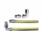 Tubo flessibile gas cucina L 1000 mm 1/2' Mf/Mg curva 90 innesto rapido. CE 14800 unicooker in acciaio INOX con maglia in acciaio e rivestimento giallo