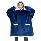 Ninonly Felpa con Cappuccio Donna Oversize 90cm Coperta con Cappuccio Donna con Tasca Felpa Gigante Super Morbida Sherpa Fleece Jumper Coperta con Maniche e Cappuccio per Adulti, Uomini, Donne Blu