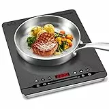 AMZCHEF Piastra Induzione 2000W Piastra ad Induzione Portatile con funzionamento silenzioso, 9 Livelli di potenza e temperatura, 4 Menu automatici,Corpo ultrasottile, Blocco di sicurezza,Timer,grigio