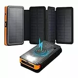 X-DRAGON Power Bank Solare 25000mAh con 4 Pannello Solare Impermeabile, 2 Porte USB Caricabatterie Solare Portatile per Cellulari Tablet e Altri