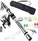 BNTTEAM Set Combinato Canna da Spinning e Mulinello da Pesca Portatile Punta per Canna Fluorescente in Fibra di Carbonio, Esche da Pesca Kit (KC-TYPE-2, 2.1M/82.6in/6.88ft)
