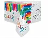 Unique Party 49563 - Tovaglia Plastificata di Compleanno con Nastri Arcobaleno, 213 cm x 137 cm