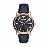 Emporio Armani Orologio da uomo, movimento a due lancette con data, cassa in acciaio inossidabile oro rosa 43 mm con cinturino in pelle, AR11135