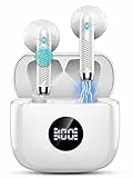 zakotu Cuffie Bluetooth, Auricolari Bluetooth 5.3 Stereo HiFi con HD Microfono, 40 Ore di Riproduzione Cuffie Wireless In Ear con Display LED, IP7 Impermeabile Cuffiette Bluetooth Senza fili, Bianco