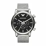Emporio Armani Orologio Uomo, movimento cronografo al quarzo, cassa in acciaio inossidabile da 46 mm con bracciale in acciaio inossidabile, AR1808