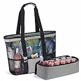 Borsa Mare Rete Donna Grande - Borse Spiaggia xxl Impermeabile Estive con Staccabile Borsa Frigo Tracolla Tote Bag Shopper per Shopping Viaggio Picnic