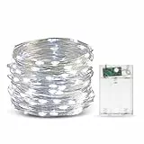 EvaStary Catene Luminose, 10M 100 LED Stringa Luci Led Batteria, Impermeabile Filo Luminoso, Portatile Luci Stringa per Camere da Letto Giardino Casa Feste Matrimonio (Bianco freddo)