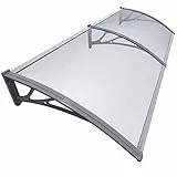 VOUNOT Pensilina Tettoia per Porta Balcone Esterno, 200x80 cm, Tetto Policarbonato Alveolare Trasparente, Grigio