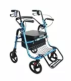 KMINA - Deambulatore Sedia a Rotelle Pieghevole (2 in 1), Deambulatore per Anziani, Deambulatore per Anziani 4 Ruote, Deambulatore con Seduta, Rollator Deambulatore Blu, Regolabile in Altezza