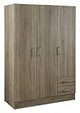 Composad | Armadio della Linea FACILE con 3 Ante e 2 Cassetti, Camera da Letto, Armadio con Ante, Dimensioni (LxAxP) 119,30x184,40x46,30 cm, Colore Rovere Sonoma, Made in Italy