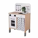 Teamson Kids Little Chef Set Cucina Giocattolo in Legno interattivo Contemporaneo con Gambe Regolabili in Altezza Gioco di Imitazione Nero/Bianco TD-13554C