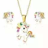HIFOT Unicorno Collana e Orecchini a lobo Parure di gioielli, unicorni Orecchini gioielli regalo per Bambine e ragazze Donna
